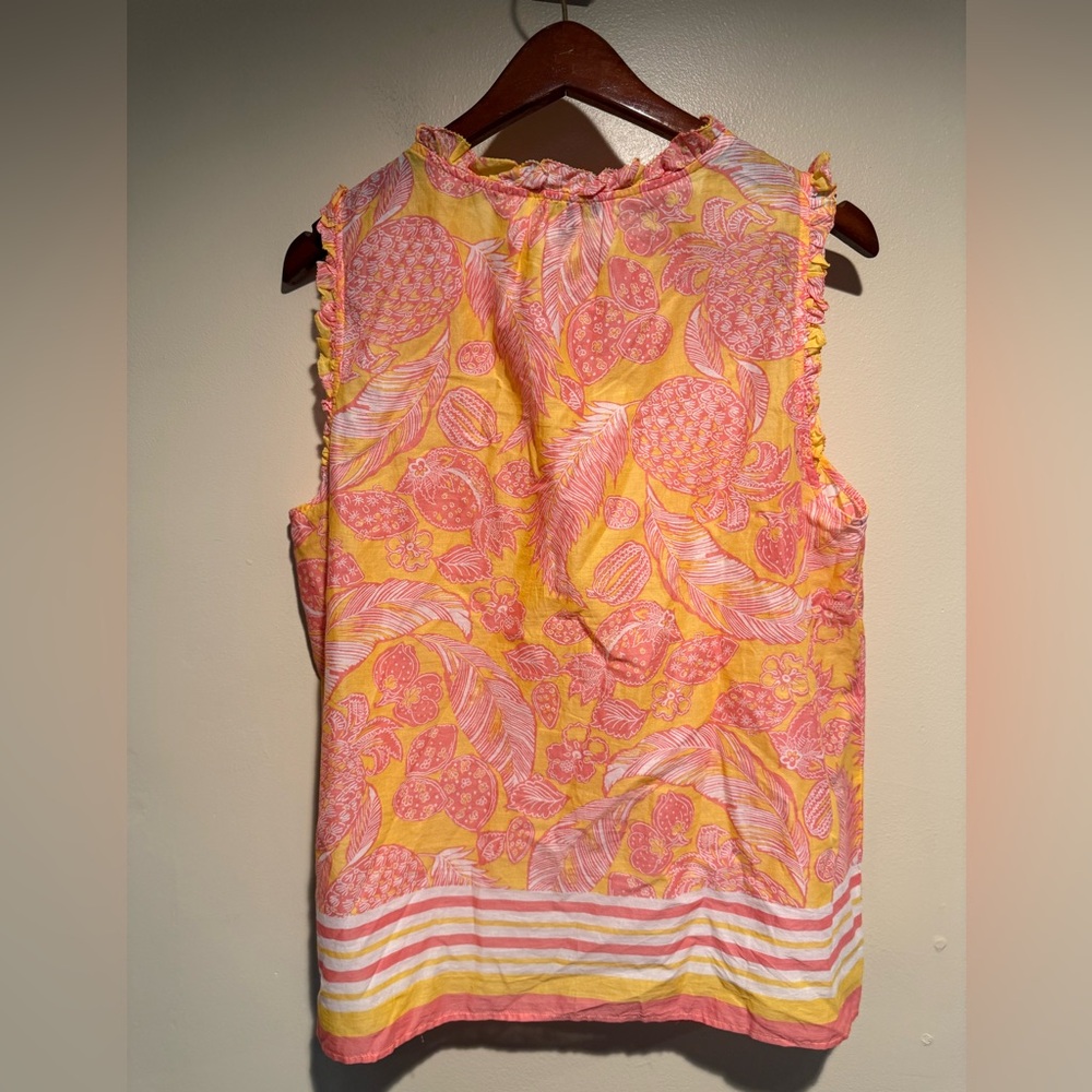 Talbots Sleeveless Top Blouse 100% cotton orange pink pineapple tropical - Picture 5 of 6